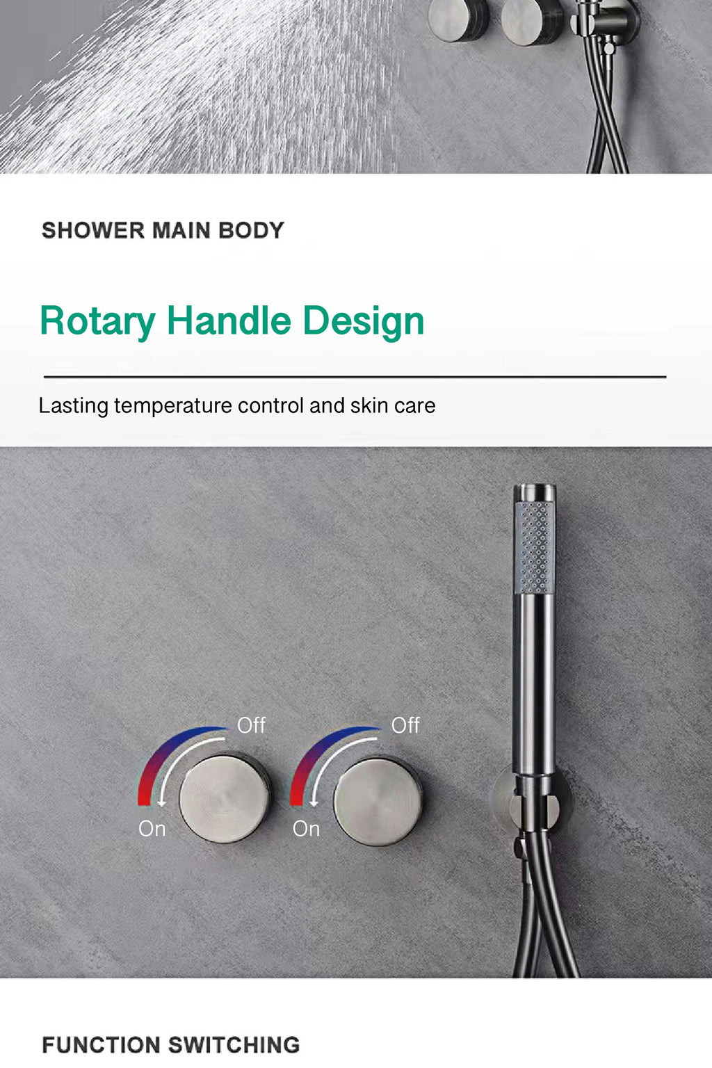 Luxury Gun Gray Brass Wall Mounted Shower System with Embedded Design, Dual Handle Hot and Cold Water, Simple Bathroom Faucet