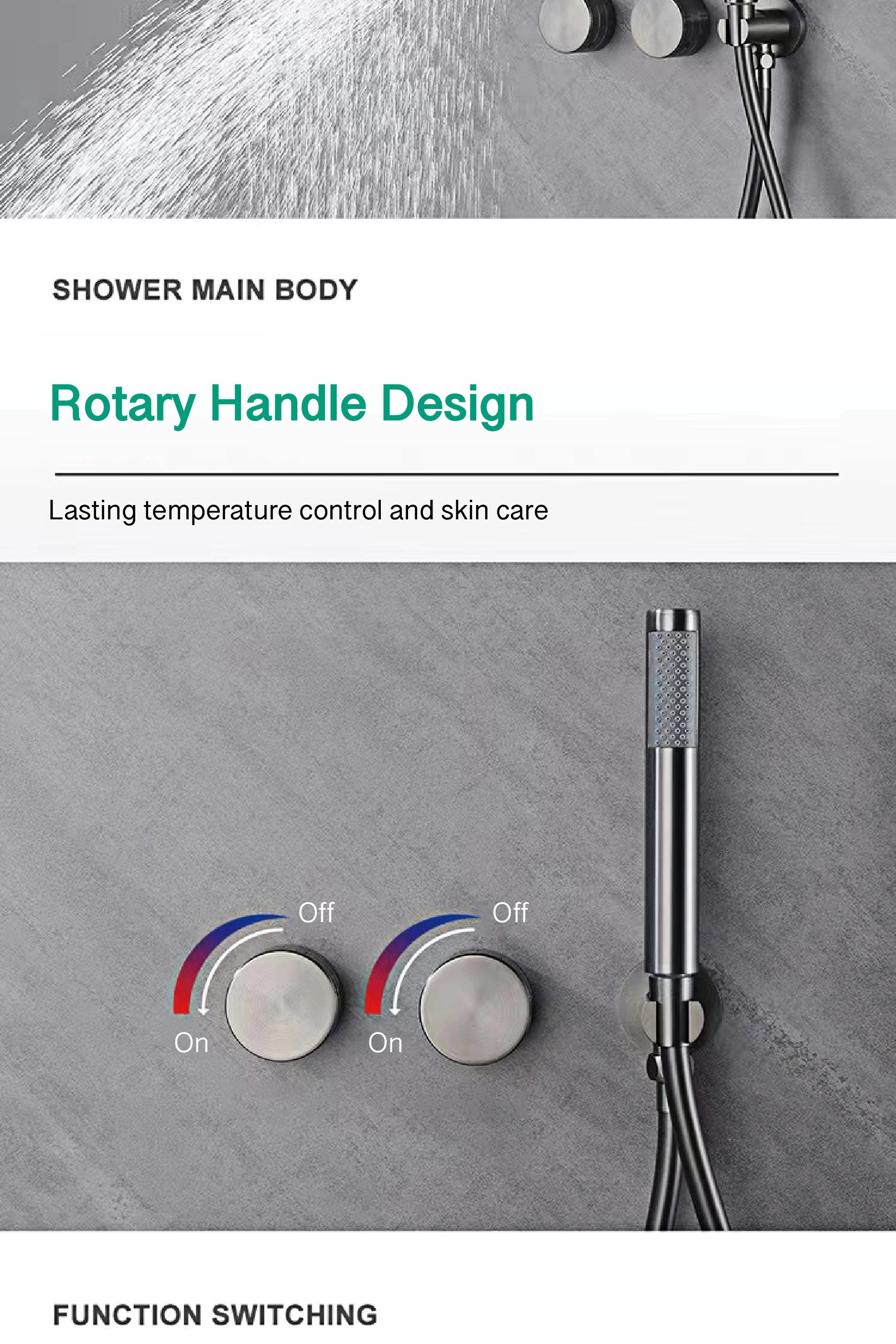 Luxury Gun Gray Brass Wall Mounted Shower System with Embedded Design, Dual Handle Hot and Cold Water, Simple Bathroom Faucet
