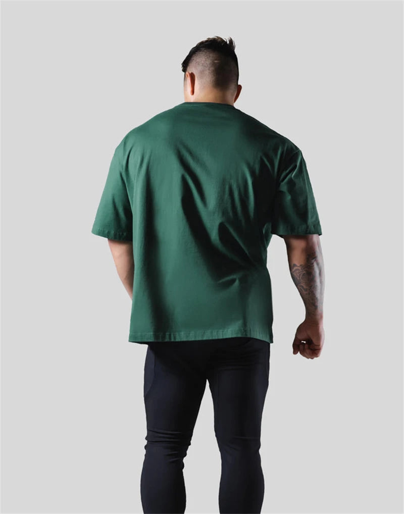 Green GYM Hip Hop Streetwear Men T-shirts Print T Shirt For Men Summer 100% Cotton Tees O-Neck Short Sleeve Tops
