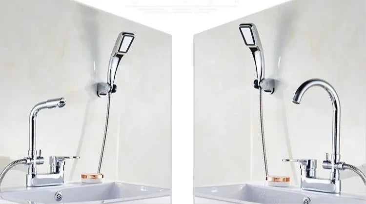 Chrome Basin Shower Faucet Multifunctional Bathroom Mixer Valve Basin Faucets Hot Cold Mixer Valve Single Handle Deck Mounted