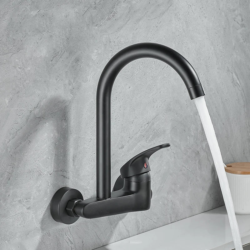 BAKALA Black Brass Chrome Taps For Kitchen Sink Kitchen Tap Chrome Dual Hole Wall Kitchen Mixer Kitchen Faucet Torneira Cozinha