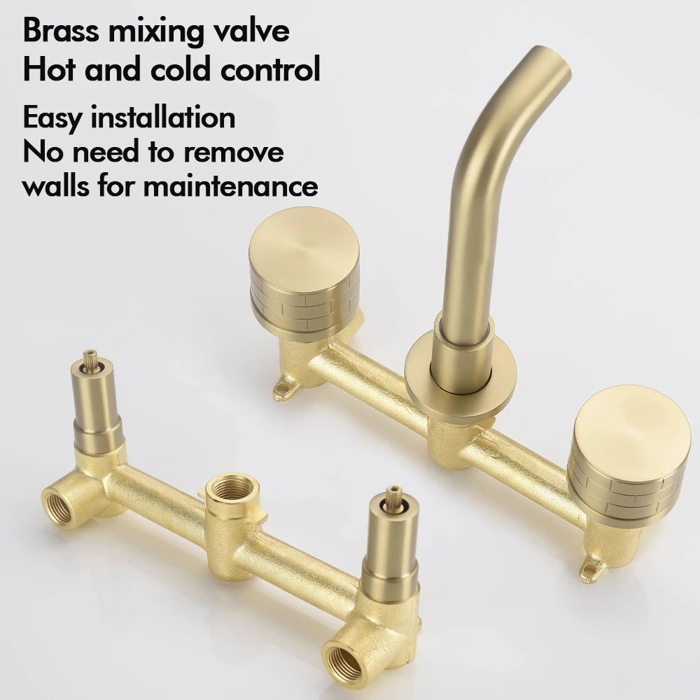 Basin Faucet Concealed Box Double Handle Sink Tap 2 Scarves Pattern Knob Bathroom Mixer Wall Mounted Brass Crane