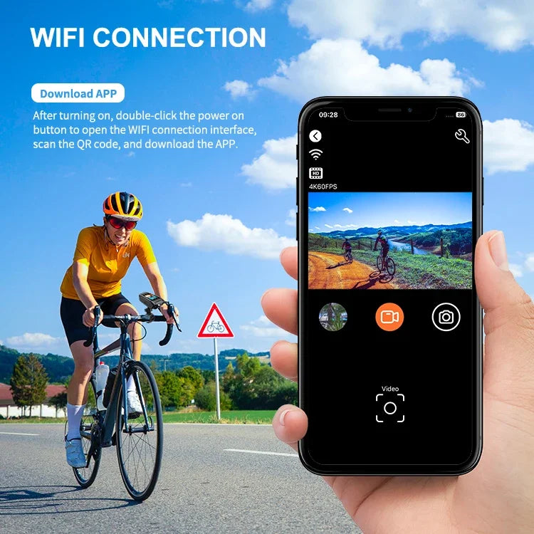 HD 4K 60FPS Action Camera for Motorcycle Bike Helmet Sports DV Video Recorder Car DVR Dash Cam Outdoor Bicycle Surveillance