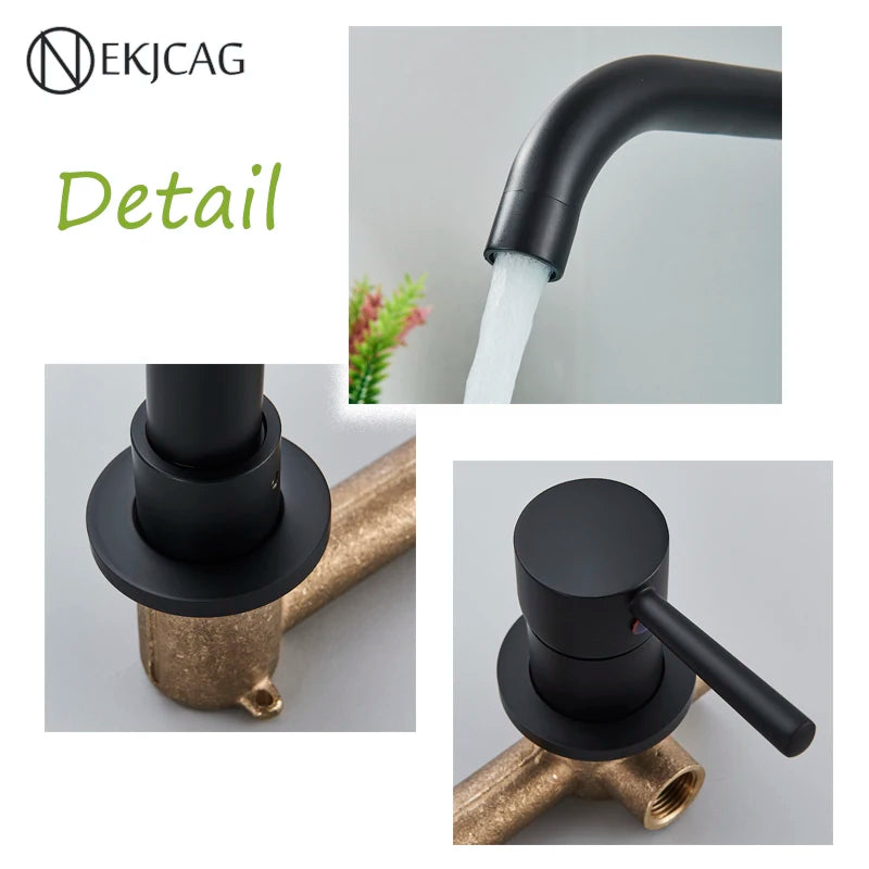 Wall Mounted Wash Basin Faucet Matte Black Bathroom Bathtub Mixer Cold And Hot Single Handle Chrome Tap Integrated