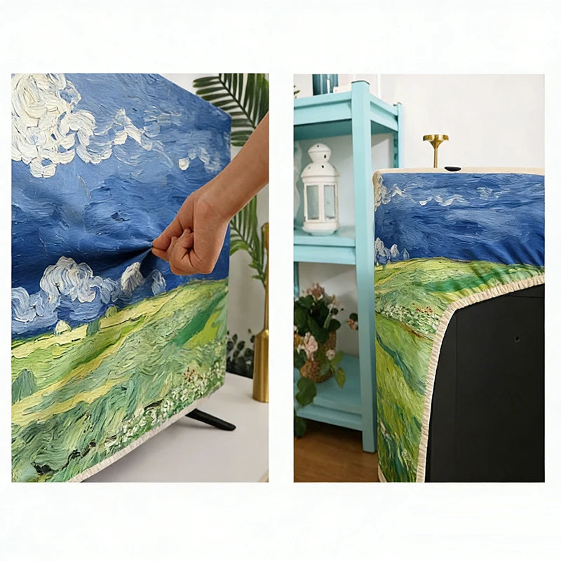 TV Screen Dust Proof Cover Landscape Pattern TV Monitor Cover 32-75 inch High Elastic LCD Protector Cloth