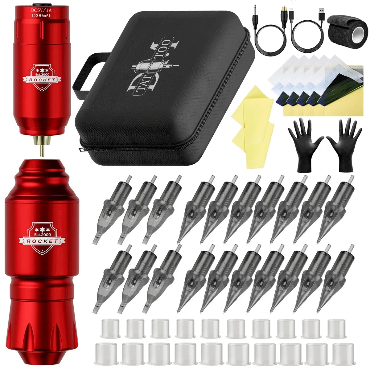 DM Wireless Tattoo Kit Complete Mini Rocket Machine Battery Case Needle Power Ink Rotary Tattoo Pen Permanent Makeup Tattoo Kit