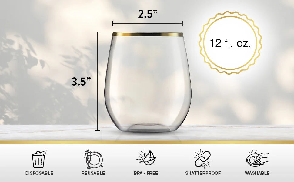 4-40Pcs 12oz Plastic Wine Glasses Disposable Stemless Wine Glasses for Party Reusable Clear Plastic Cups Shatterproof