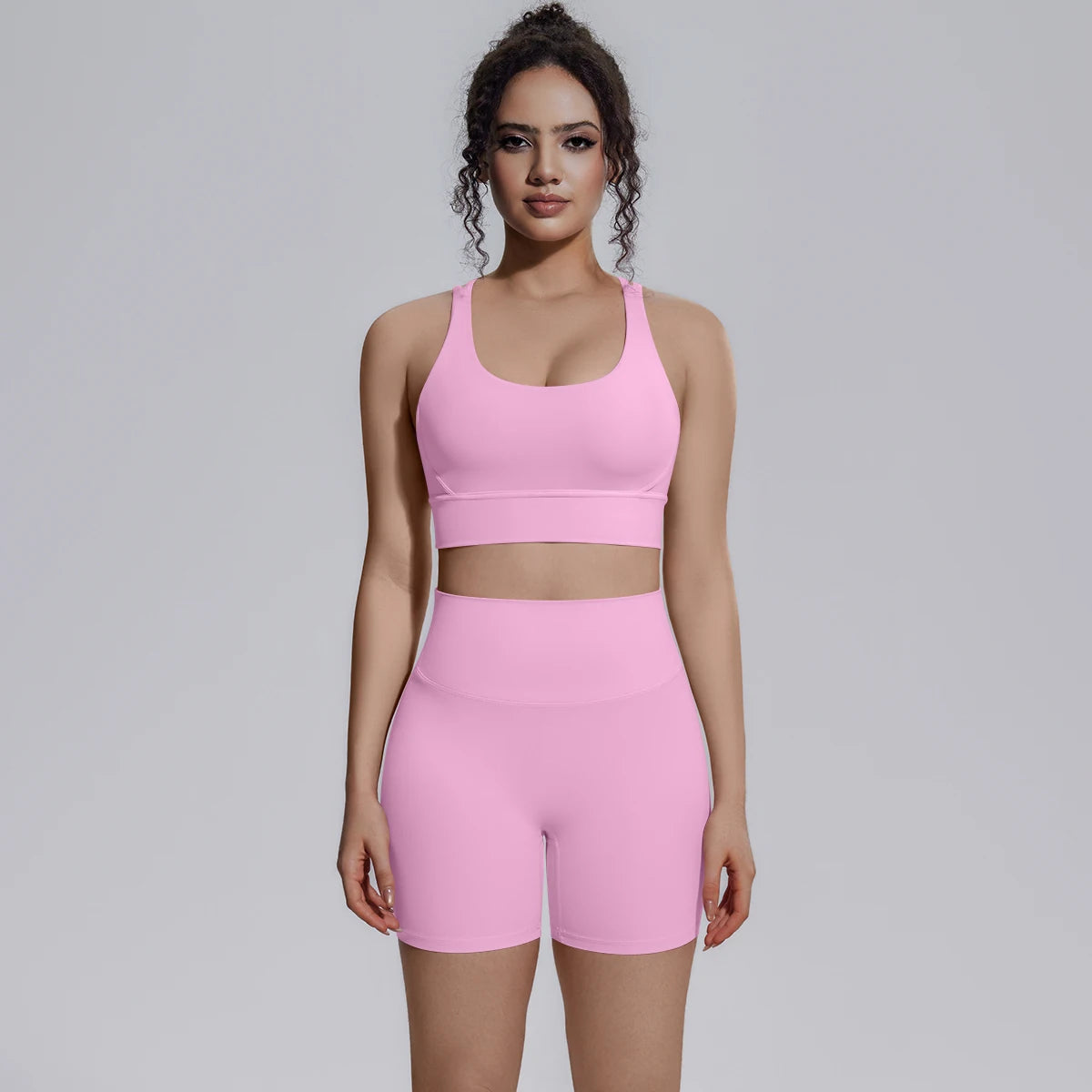 2PCS/set Yoga Set Summer Breathable Running Cycling Backless Sports Bra High Waist Peach Buttocks Fitness Shorts Gym Yoga Set