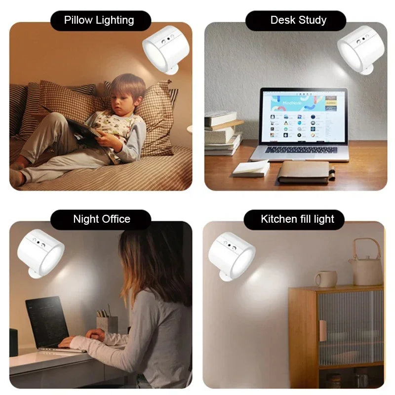 LED Wall Light Rechargeable Touch Double Head Wall Lamp 360 Rotatable 3 Colors Sconces Light Wireless Night Lights For Bedroom
