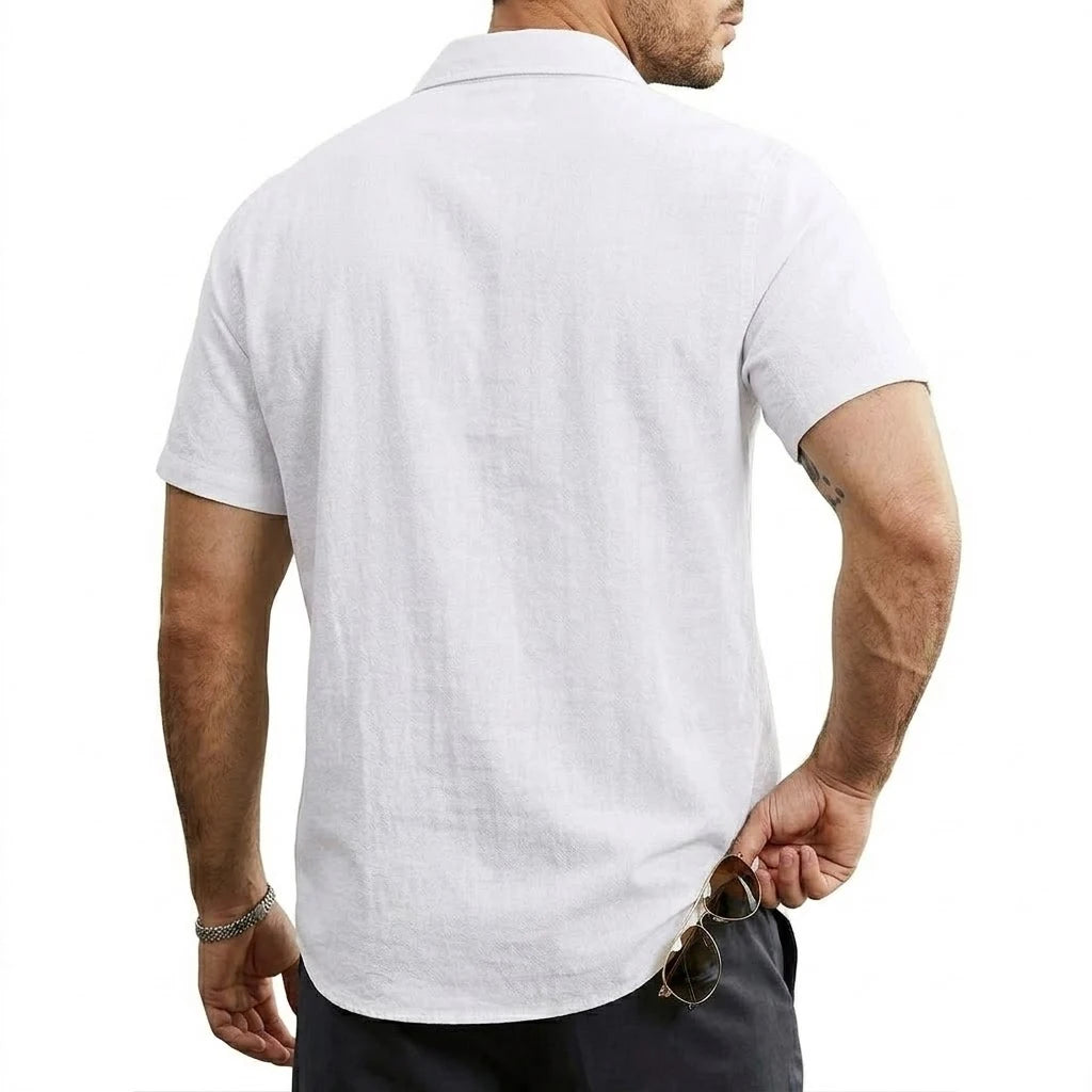 Summer Cotton Linen Shirts Men Short Sleeve T-Shirts Solid Color Button Tshirts Casual Beach Plus Size Hawaiian Shirt Thin Tops