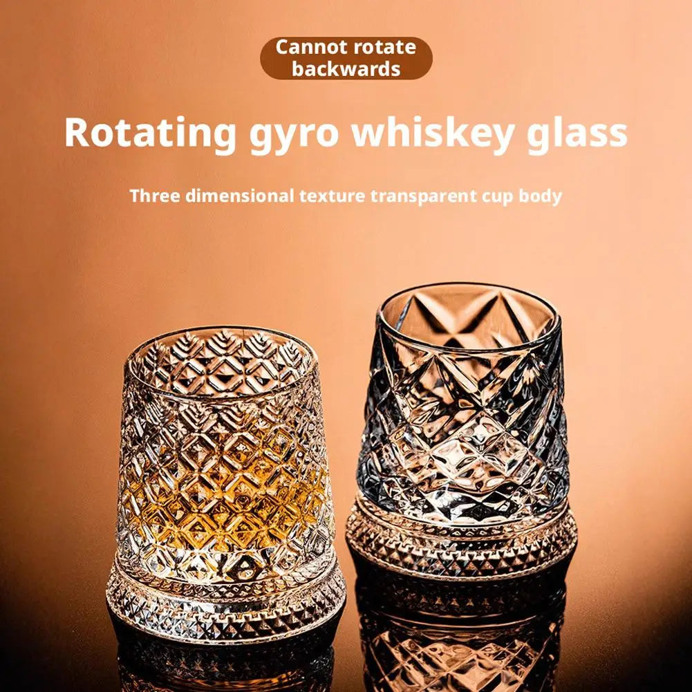 2PCS Whiskey Glasses Rotating Whisky Glass With Glass Base 360 Rotate Degrees Crystal Rum Glass For Cocktail Party Drinking Gift