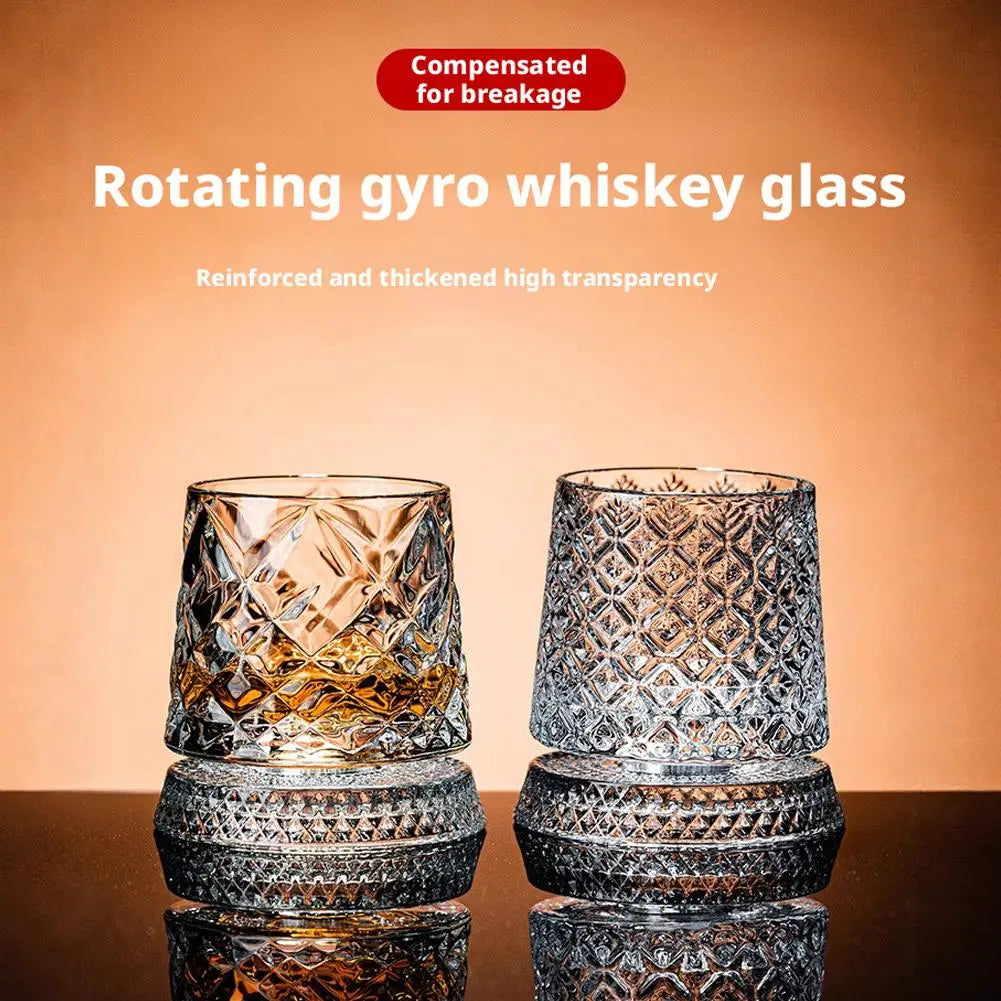 2PCS Whiskey Glasses Rotating Whisky Glass With Glass Base 360 Rotate Degrees Crystal Rum Glass For Cocktail Party Drinking Gift