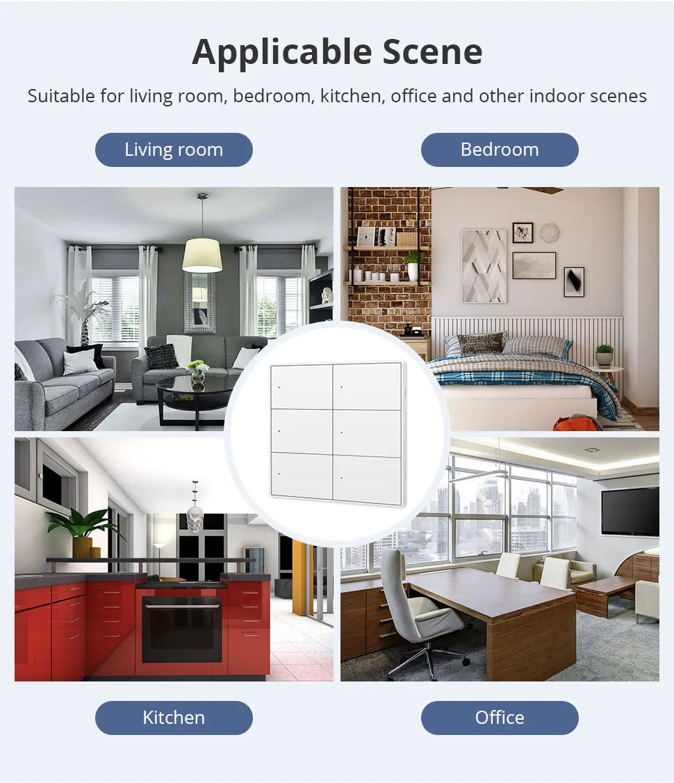 Zemismart Matter WiFi 6 Gangs Smart Wall Light Switch with Neutral 4x4 Push Button Switches SmartThings Homekit App