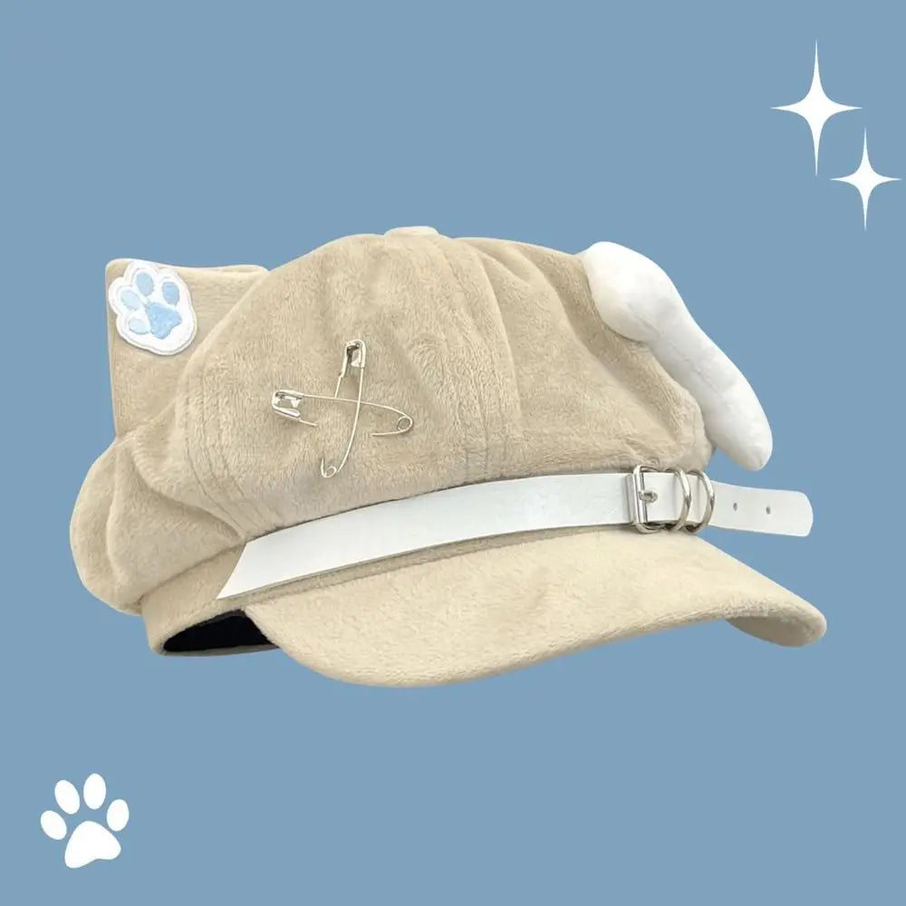 Cute Cat Ears Women's Beret Anime Cat Paw Pattern Newsboy Cap Japanese Style Sweet Baseball Cap Everyday Outfits