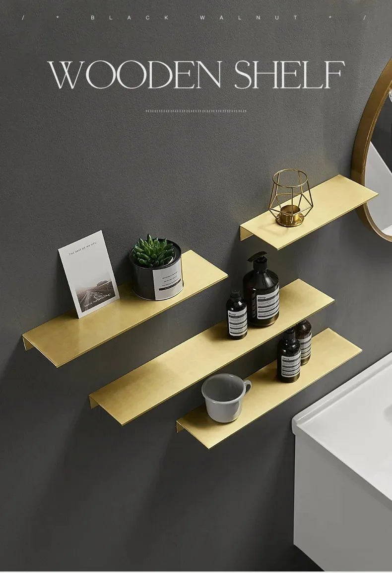 Brushed Gold Metal Bathroom Shelf Wall Storage Rack Washstand Drilling Large Wall Shelf for Storage 30/40/50cm Length Holder