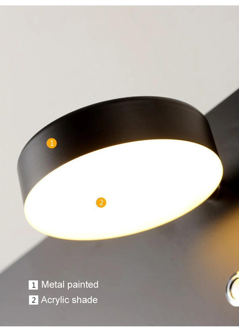 Modern LED Wall Lamp With Switch USB Charging Port 9W Black White Aisle Wall Lights Bedroom Bedside Wall Sconce Decoration Lamps