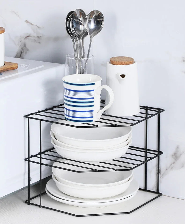 Kitchen Storage Corner Shelf Seasoning Pot Bowl Dish Glasses Countertop Organizer Rack 3 Tier Removable Cosmetic Makeup Holder