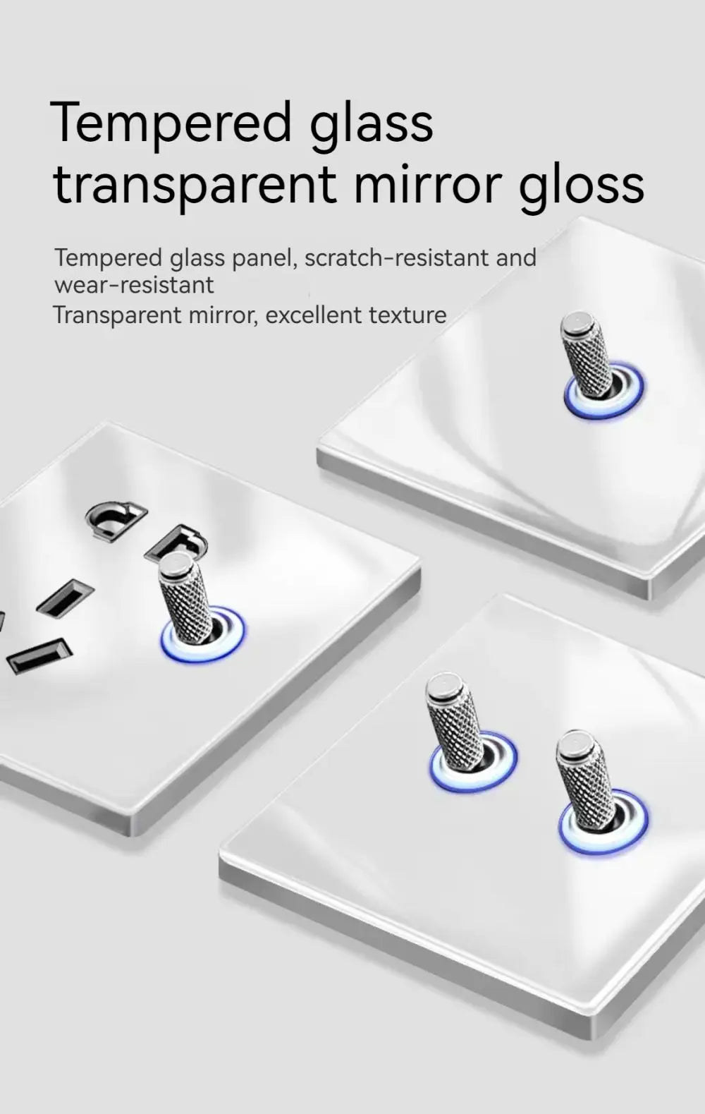 White Tempered Glass Work Driving Arm Wall Light Switch Led Indicator Light EU UK Standard 1/2/3/4gang Bedroom Usb Switch Socket