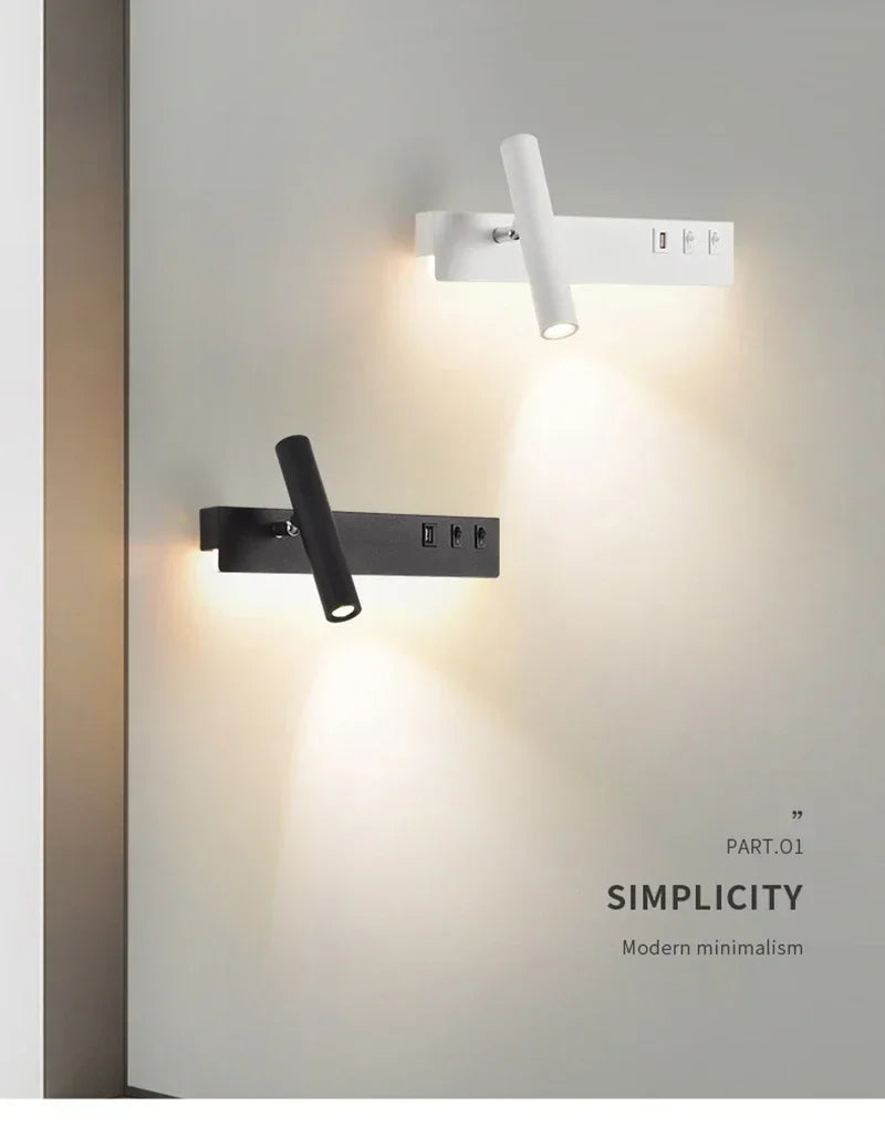 Led Wall Lights With Switch USB Rotatable Adjustable Reading Spotlight Bedroom Bedside Foyer Corridor Indoor Decor Wall Lamp