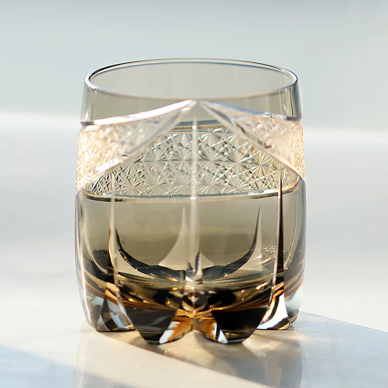 Edo Kiriko Fashioned Whiskey Glasses 360ml Amber Grey with Gift Box New Design New Arrival