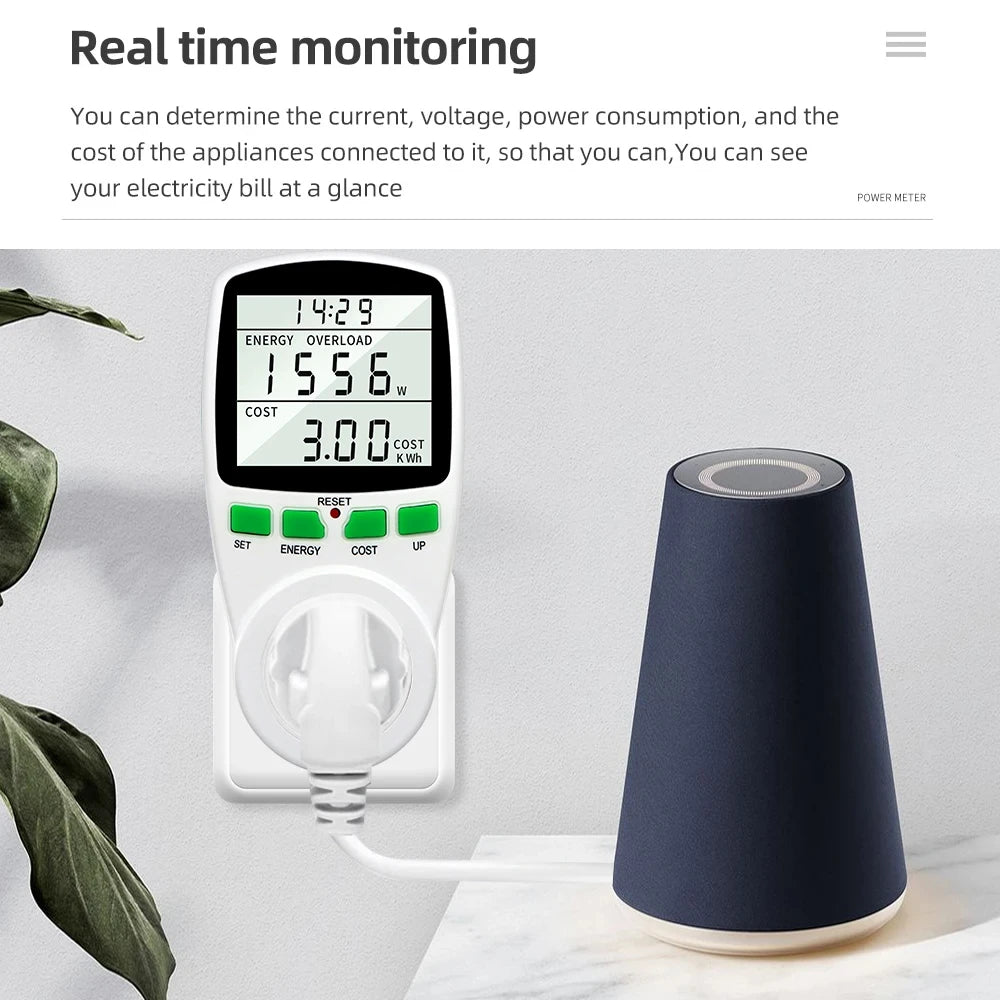 Electricity Power Meter Wattmeter LCD Energy Meter Socket Electric Tester Measuring Outlet Power Analyzer EU UK AU US FR