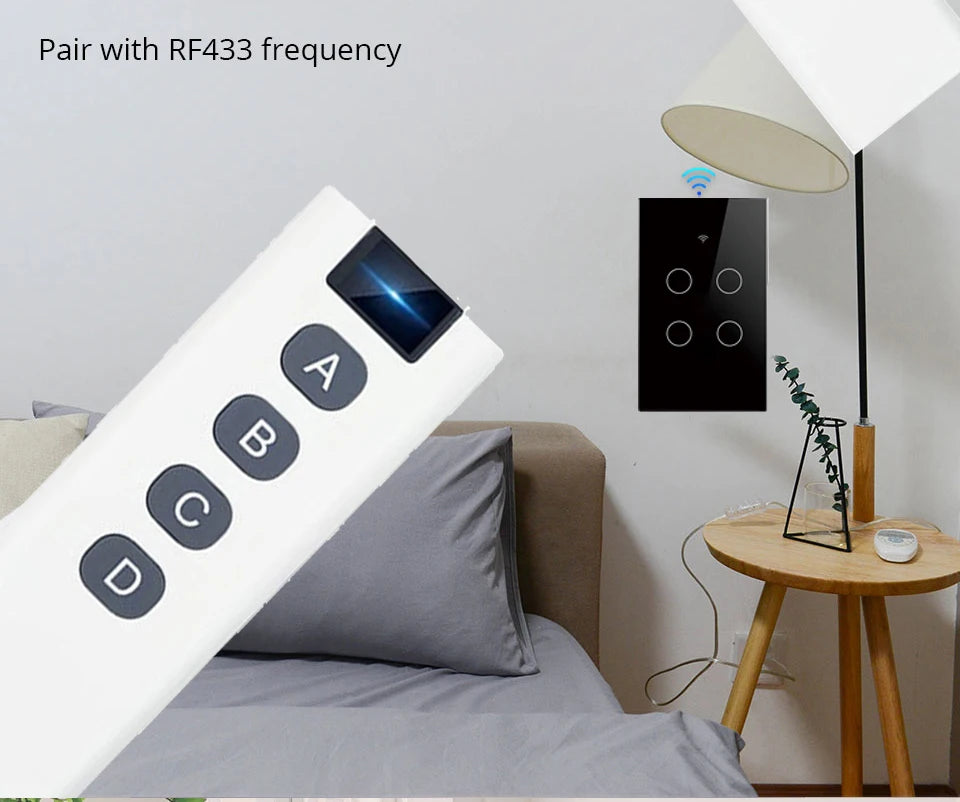 Tuya WiFi Smart Switch Works With Alexa With/Without Neutral Wire Touch Light Switch Wireless RF433 Wall Remote Voice Control