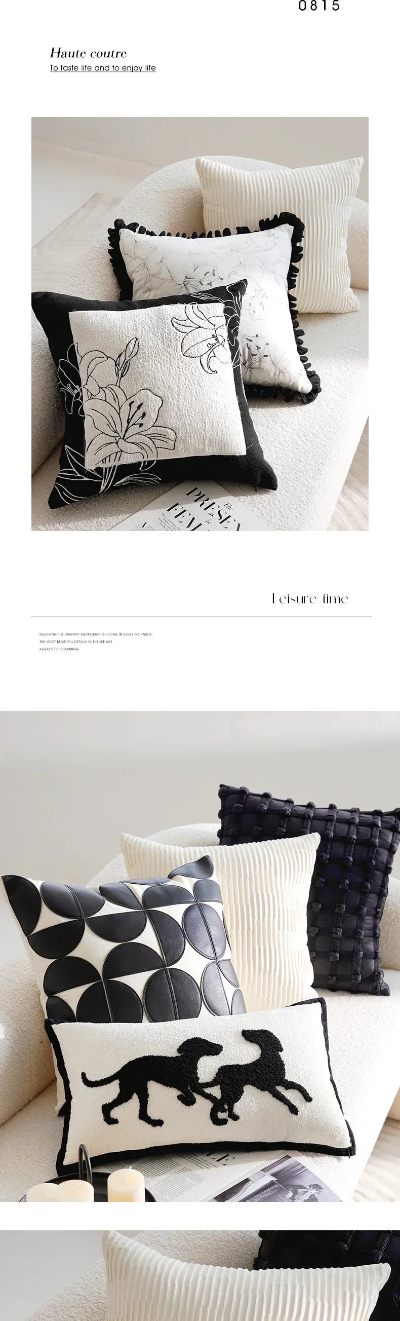 45x45/30x50cm Black White Embroidered Pillow Cover Decorative Cushions Pillow Covers Decorative Modern Light Luxury Sofa Decor