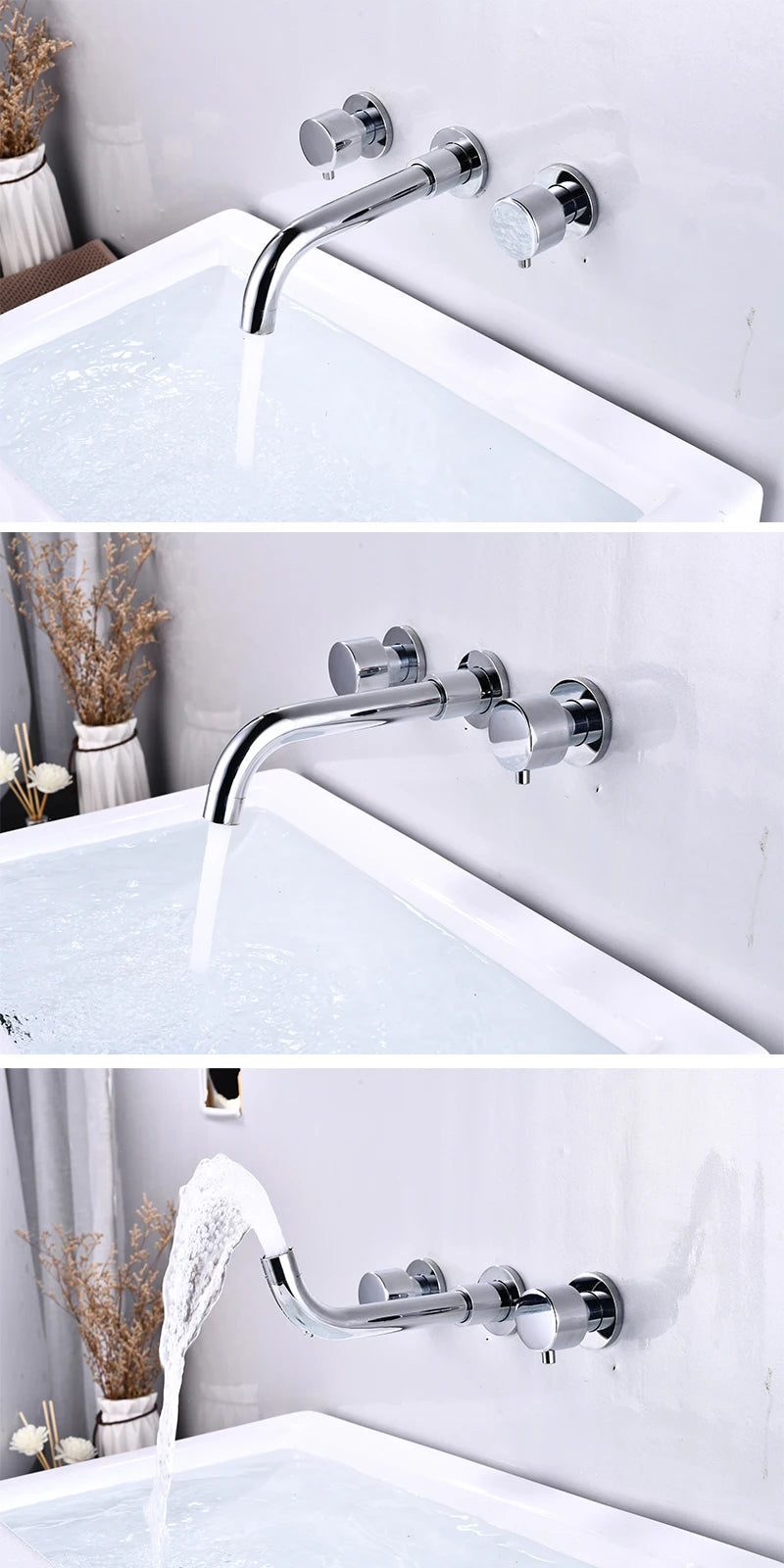 BAKALA Brass Matte Black Bathroom Sink Faucet Tap Hot Cold Wash Basin Water Swivel Spout Wall Mounted Bath Mixer