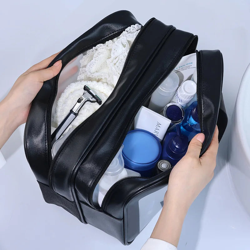 Homefish Large capacity transparent dry wet separation double-layer washbag frosted travel portable handheld bath storage bag