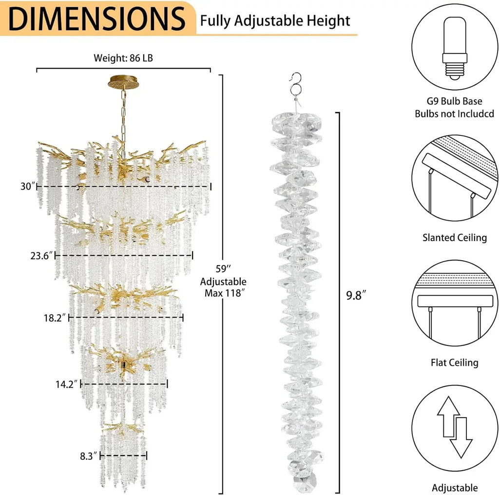 Modern light luxury living room crystal chandelier dining room bedroom French crystal lamp artistic decoration branch lamp