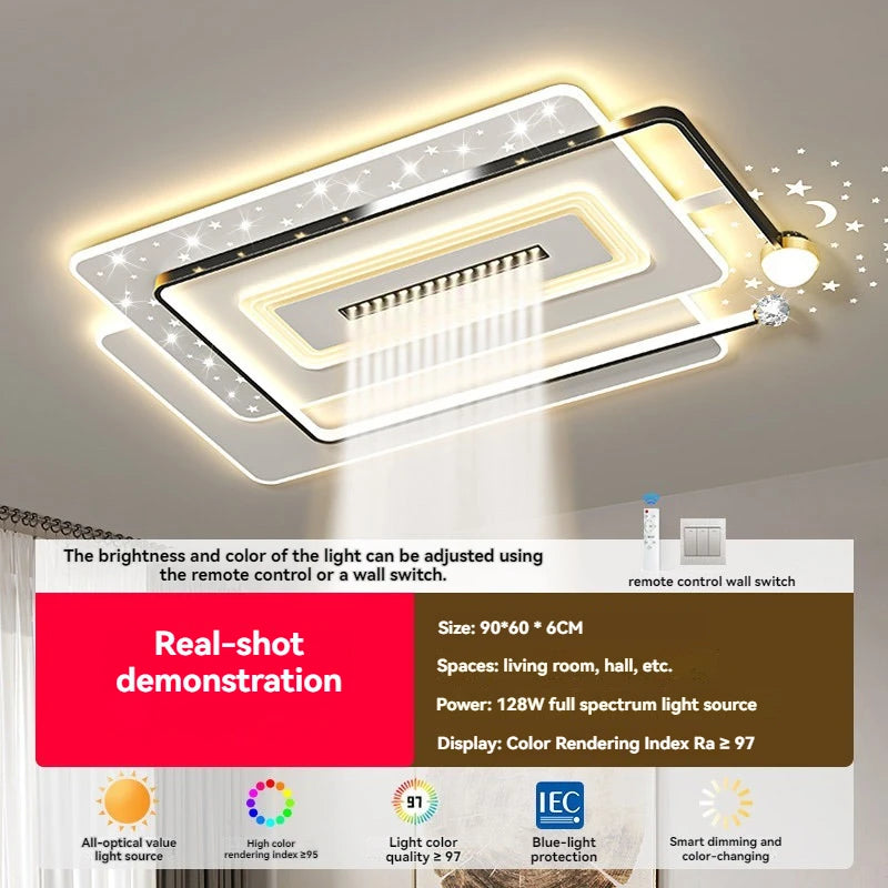 Modern Minimalist LED Ceiling Light for Living Room, 2026 New Model with Starry Sky Projection Effect and Integrated Spotlights