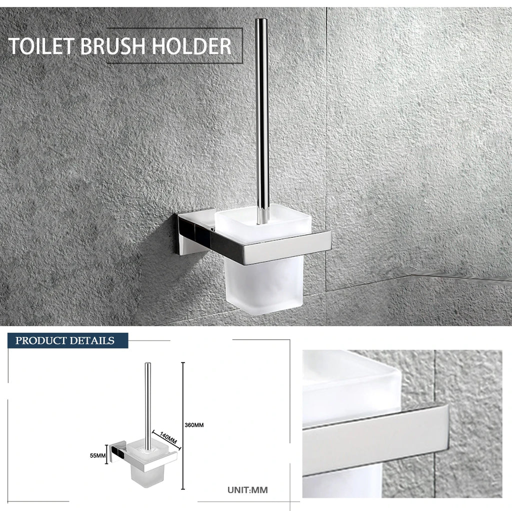 Stainless Steel Chrome Bathroom Hardware Set Square Towel Rack Towel Rack Tissue Holder Robe Hook Bathroom Rack Accessories