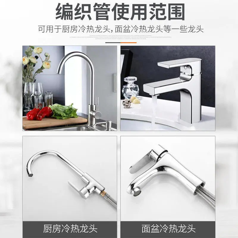 New 60cm/80cm/100cm Stainless Steel Faucet Hoses Cold Hot Mixer Faucet Water Inlet Pipe Kitchen Faucet Bathroom Tap Hose Tube