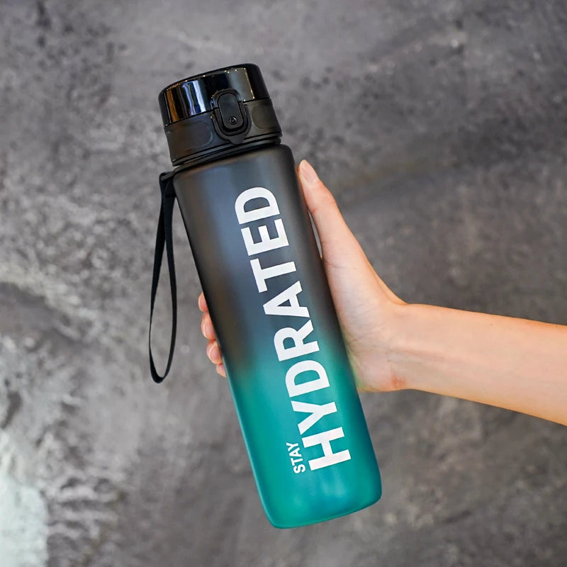 1pc 1000ml large capacity transparent plastic water bottle with cap and handle, multiple colors available, suitable for outdoor,