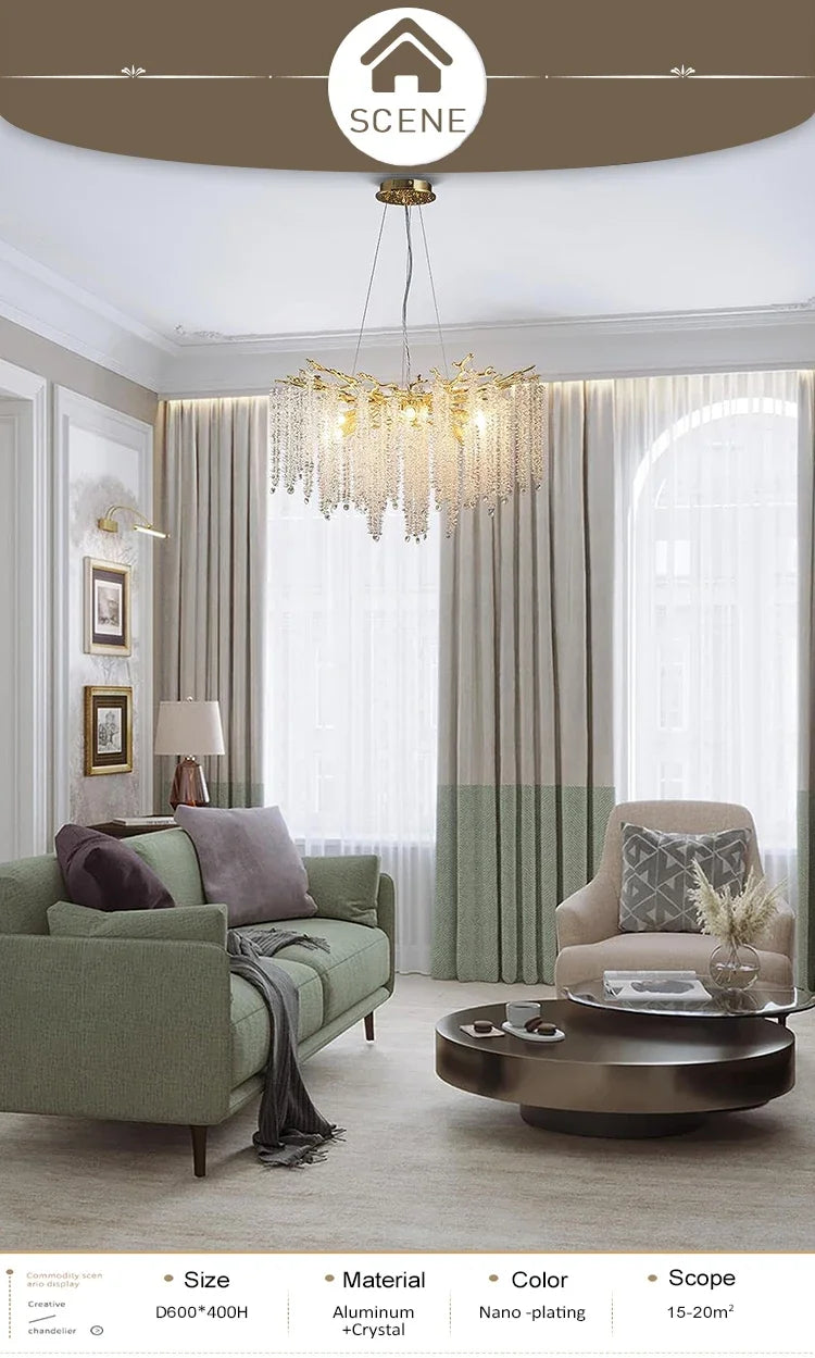 Modern light luxury living room crystal chandelier dining room bedroom French crystal lamp artistic decoration branch lamp