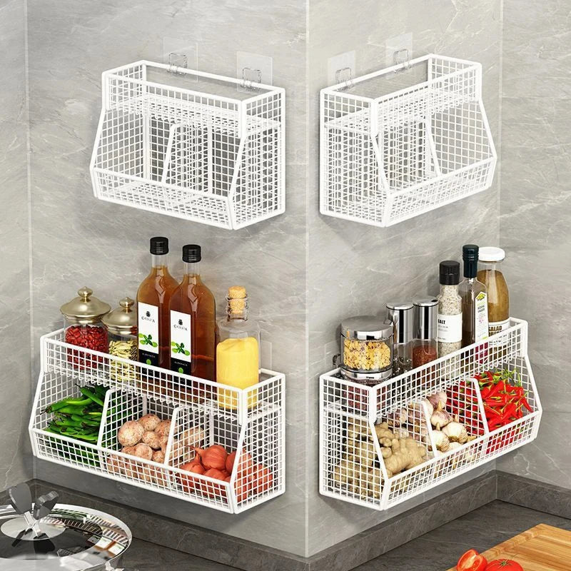 Kitchen Storage Rack with Three Compartments Screwless Wall-Mounted Multi-Functional Kitchen Storage Item for Household Use