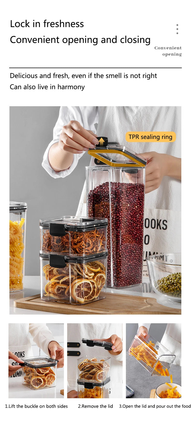 Kitchen Food Storage Containers Organizers for Pantry Fridge Organizer Jars With Lid Plastic Storage Container Spices Boxes