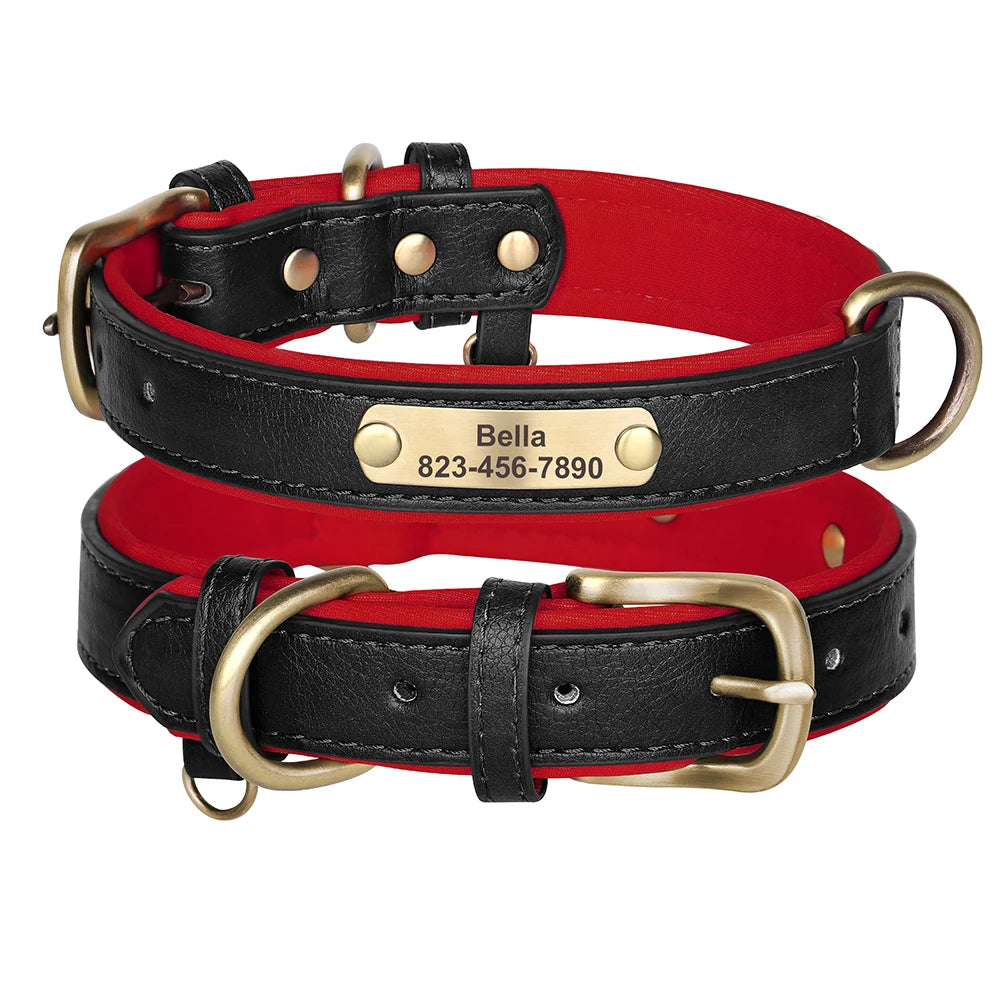 Free Custom Dog Collar Soft Padded Dogs Collars Personalized PU Leather Pet Necklace Adjustable for Small Medium Large Dogs Pug