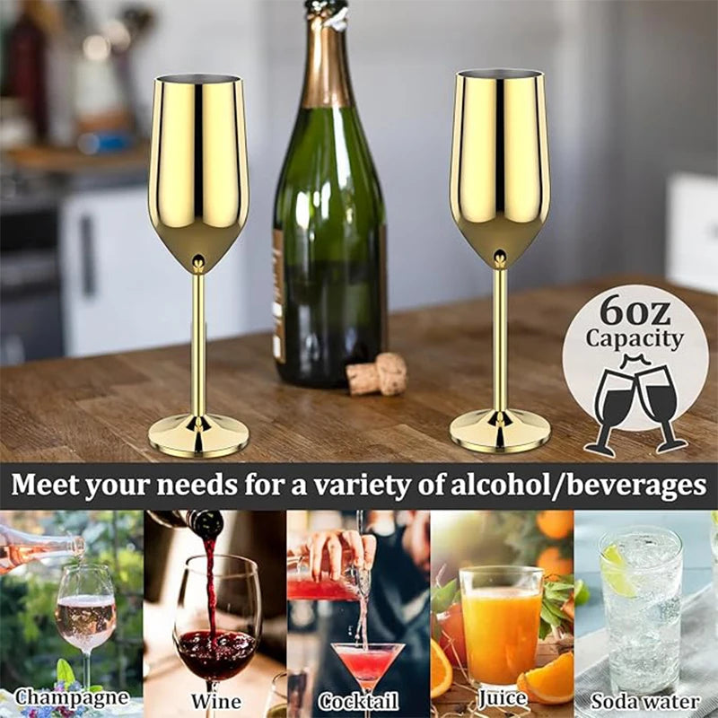 6Pcs Stainless Steel Unbreakable Metal Wine Glasses 220ml Cocktail Cups for Bar Drinking Glasses