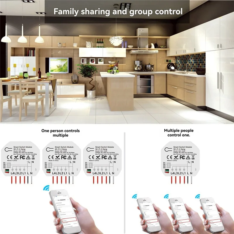 -FDDT Wifi Smart 4 Way Switch Module 2Pcs Tuya Light Control Switch Remote App Dimmer Curtain Switch