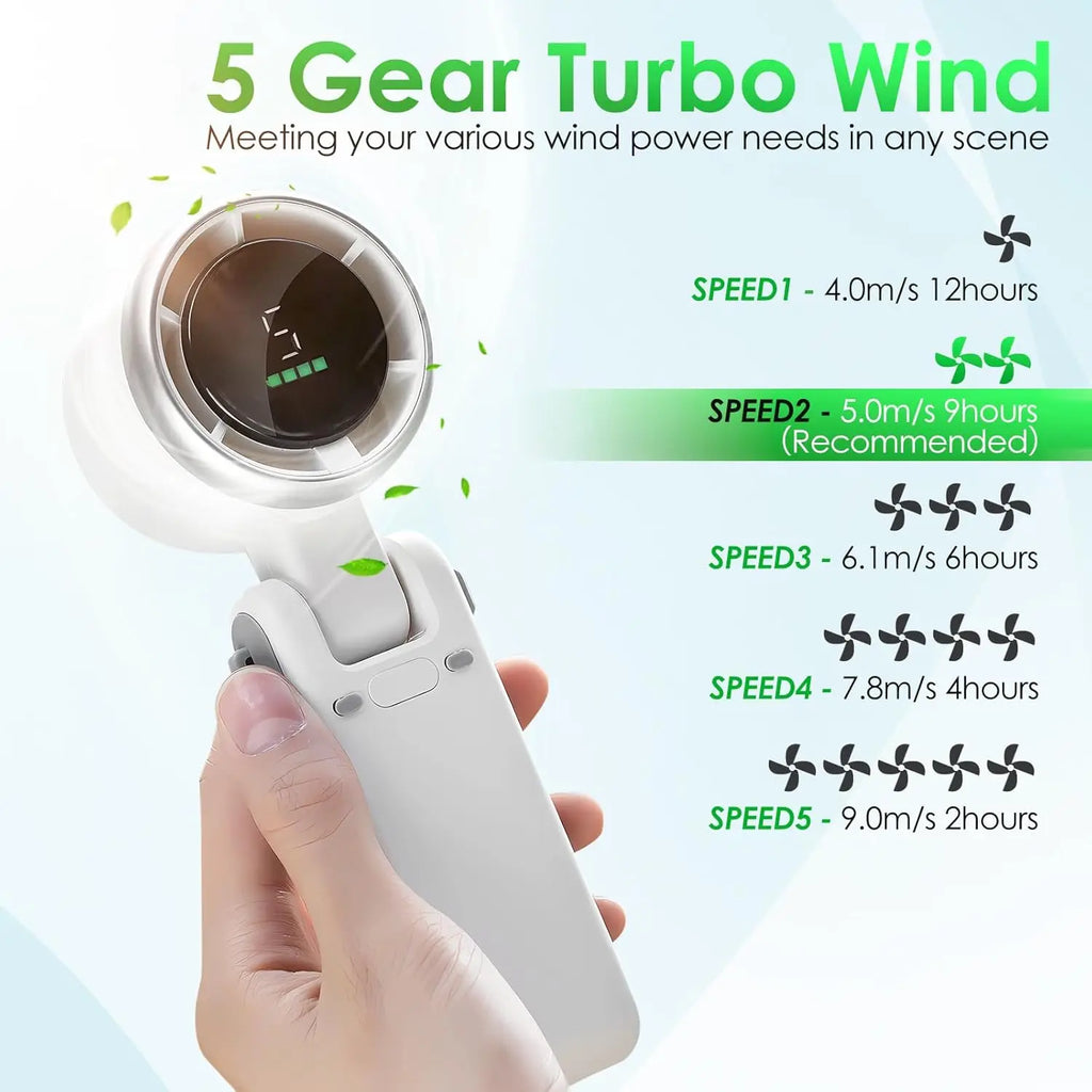 Mini High-speed Handheld Fan Usb Charging Digital Display Portable Desktop Folding Hanging Camping Violent Turbo Fan