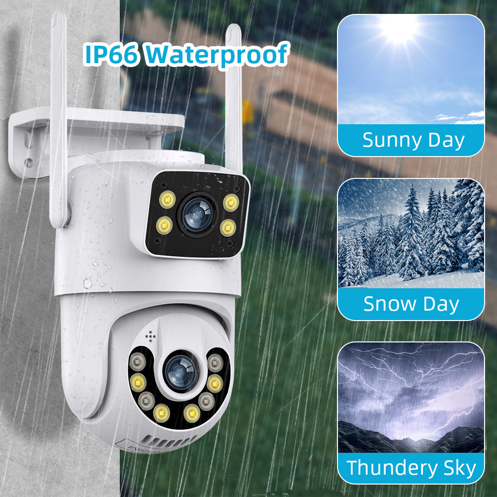 Outdoor Wireless Security IP Camera 4K 8MP HD Dual Lens External Wifi PTZ Camera Auto Tracking Street Surveillance Camera iCsee