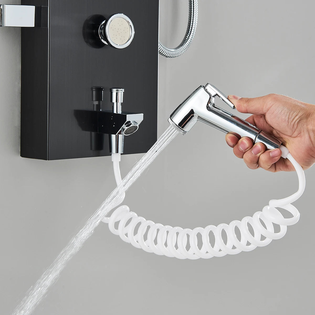 Black Nickel LED Shower Panel Six Functions Shower Column Rain Waterfall Shower Massage Spa Jets Tub Shower With Bidet Bath Taps