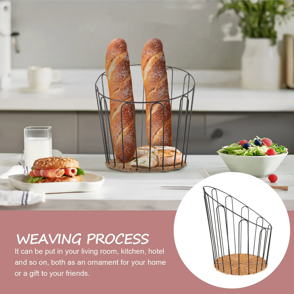 Premium Woven Bread Basket with Iron Frame and PP Material Rustic Storage Basket for Kitchen Counter Serving Fruits Vegetables