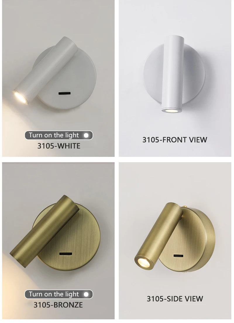 Modern LED Wall Lights Rotatable Adjustable Reading Lights Bedroom Bedside Living Room Study Room Household Lighting Fixtures