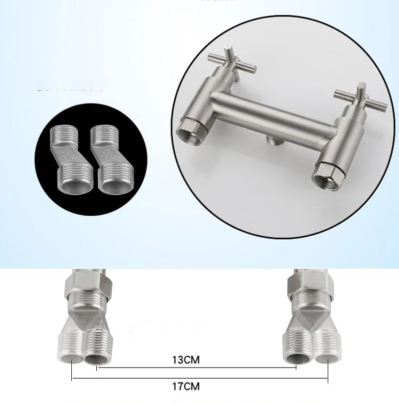 Wall-Mounted Shower Faucet Stainless Steel Bathtub Faucet Cross Handles Dual Control Hot And Cold Water Valve Nozzle Tap G1/2in