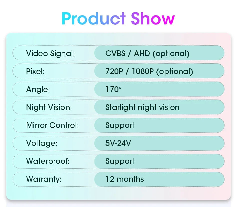 1080P AHD Rear Camera for Vehicle with CVBS Night Vision 12V IP68 Waterproof 170 Degree Fish-eye Lens HD Resistant