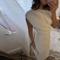 Elegant Off Shoulder Women's Dress Solid Sleeveless Oblique Collar Long Female Dresses 2026 Summer Fashion Lady Comfortable Robe