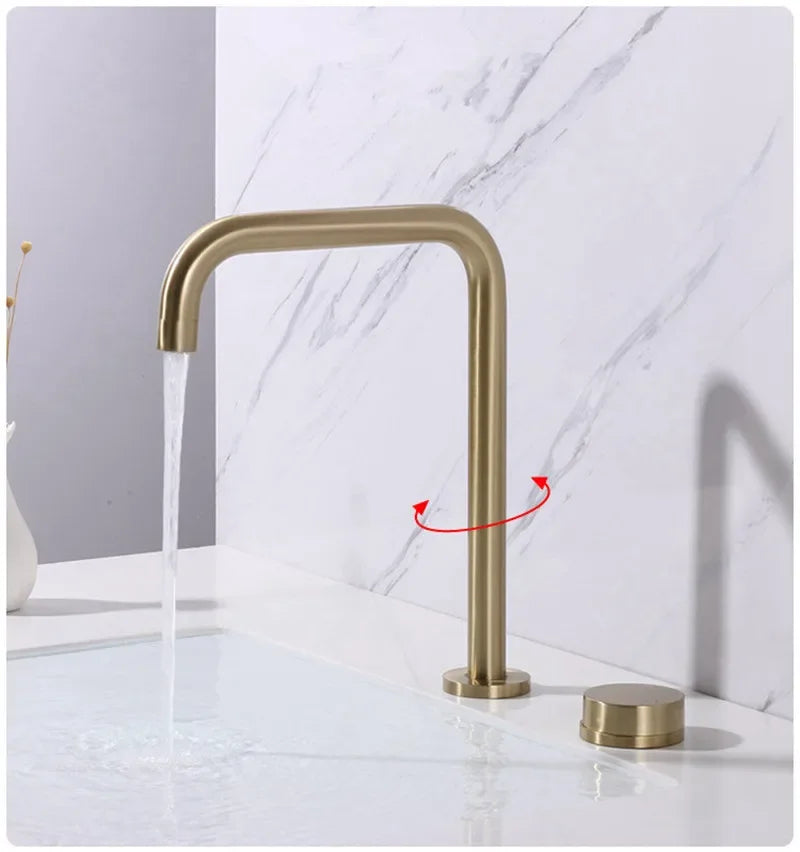 Basin faucet Bathroom two holes Widespread Brushed Gold bathroom sink tap 360 rotating widespread Black basin Tap