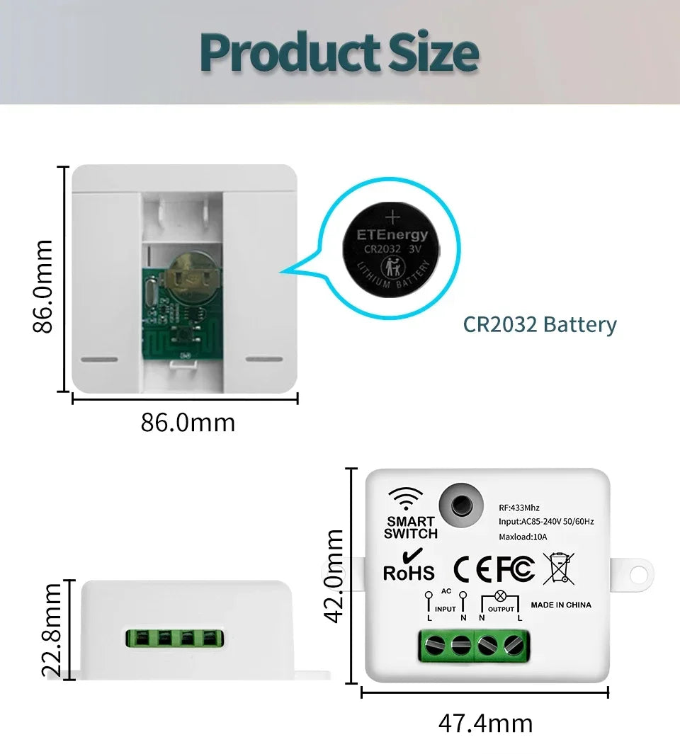 Wireless 433MHz Smart Switch Light 1/2/3Gang 86 Wall Panel Switch with Remote Control Relay Receiver 10A 110V 220V For LED Lamp